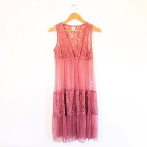 Self Esteem Pink Floral Pattern Lace Long Vest